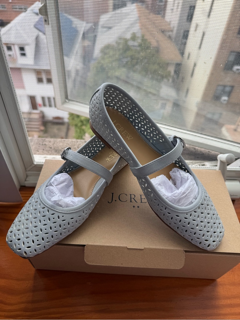 J. Crew Gray Perforated Mary Jane Flats